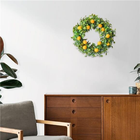 Lemon Wreath for Front Door, 15 Inch Artificial Door Wreath with Boxwood - Picture 6 of 7